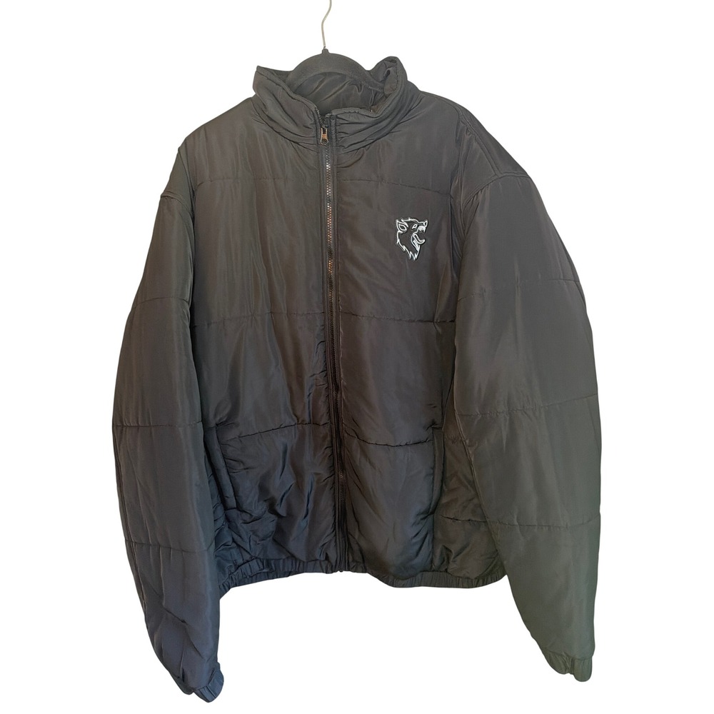 Kill Crew Mens Black Puffer Jacket Embroidered Wolf Logo Quilted Zip Up 4XL